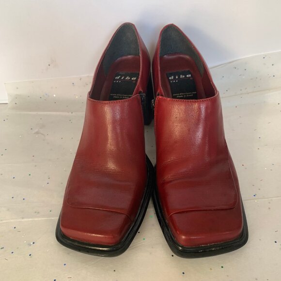 Diba Vtg Y2K Red Square Toe Flat Toe Box Block Heel Loafers Zip Side - Sz 8.5 - Picture 6 of 15